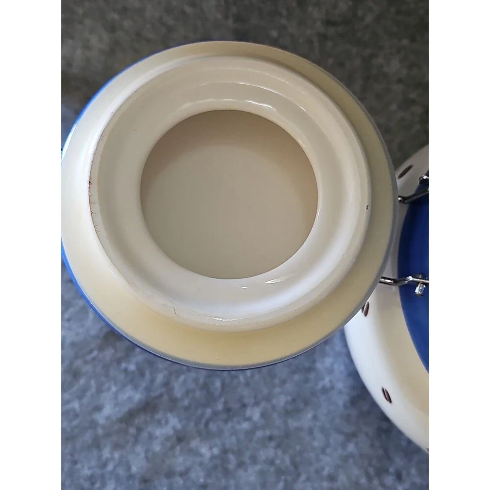 Inspirado Ceramic Cookie  / Biscotti Jar Blue White Coffee Cup Beans Hinged Lid